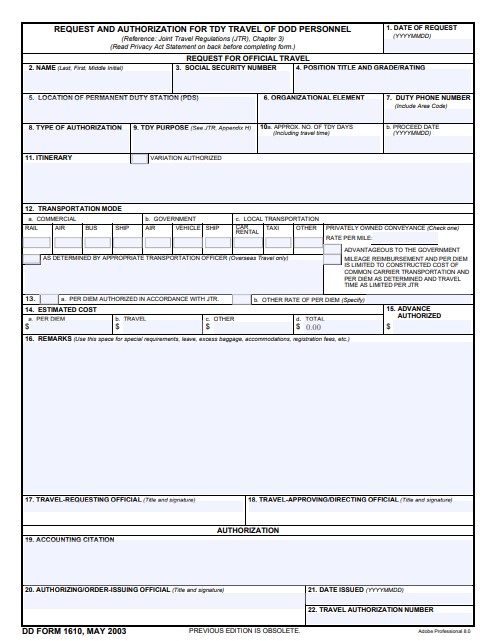 Download dd Form 1610