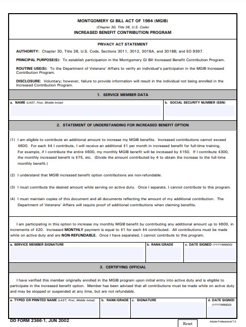 Download dd Form 2366-1