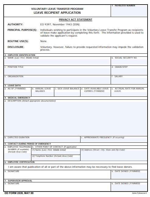 Download dd Form 2539