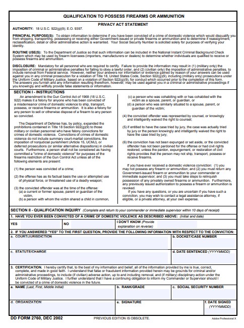 Download dd Form 2760