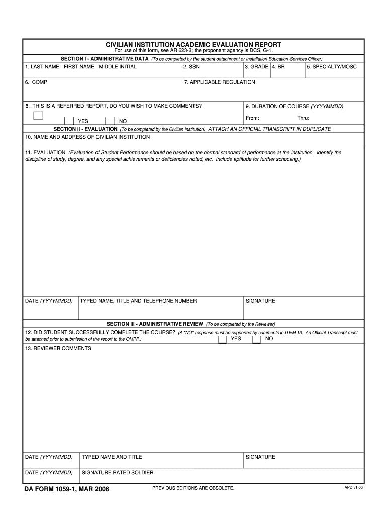 DA Form 1059-1 form preview
