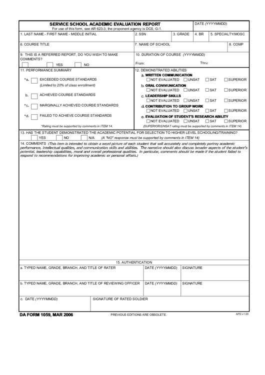 DA Form 1059 form preview
