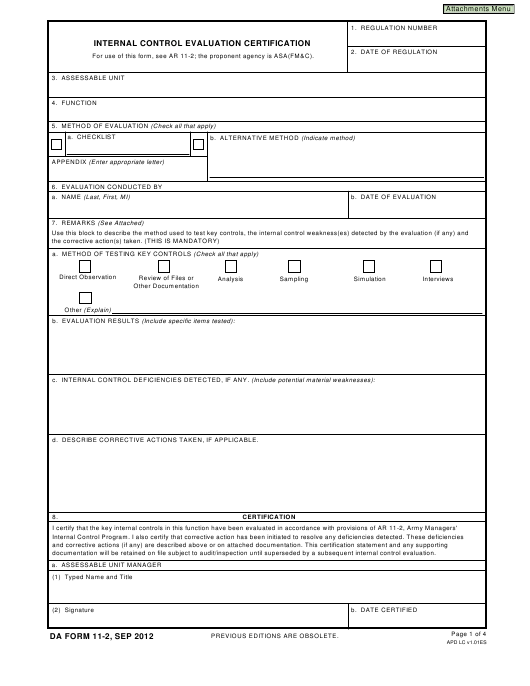 DA Form 11-2 form preview