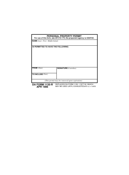 DA Form 1135-R form preview