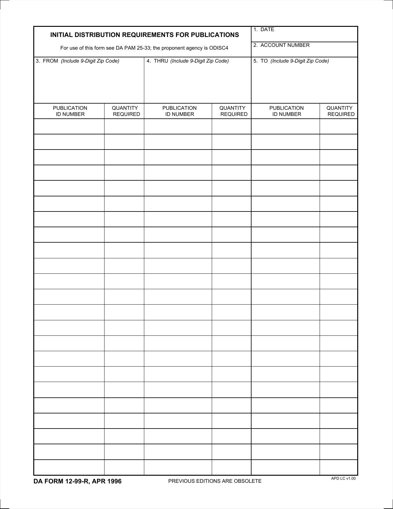 DA Form 12-99 form preview