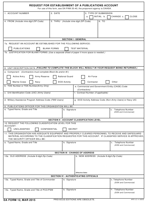 DA Form 12 form preview