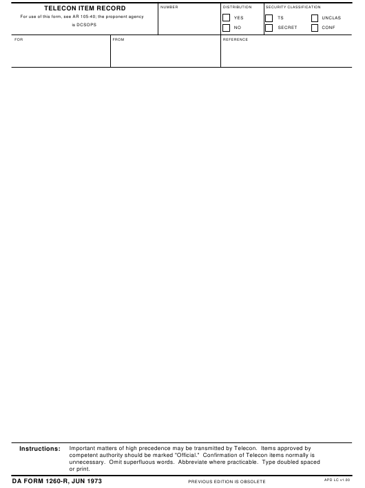 DA Form 1260-R form preview