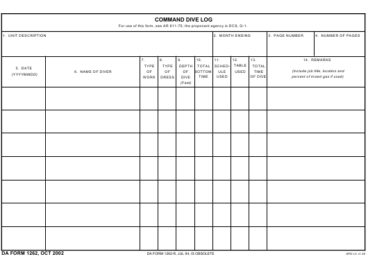 DA Form 1262 form preview