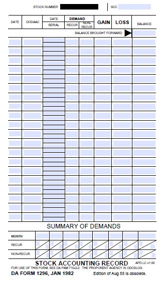 DA Form 1296 form preview