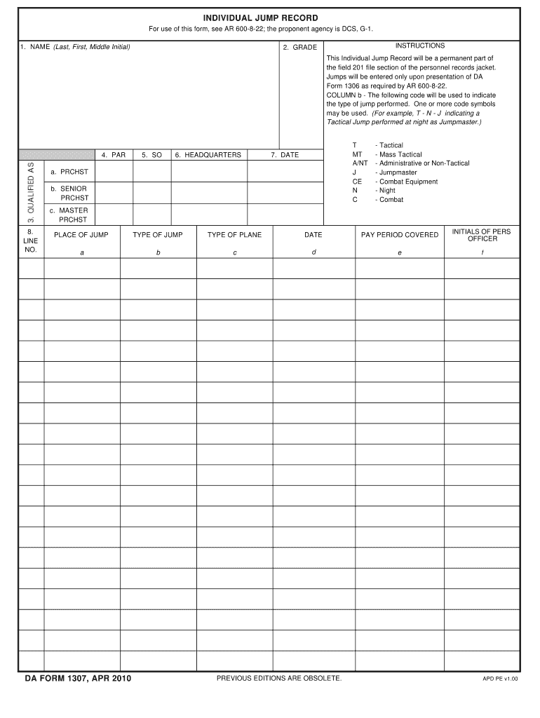 DA Form 1307 form preview