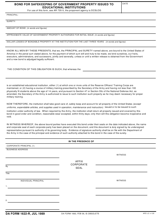 DA Form 1622-R form preview