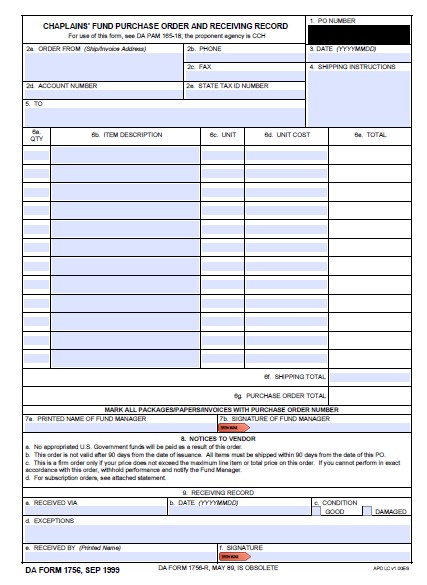 DA Form 1756 form preview