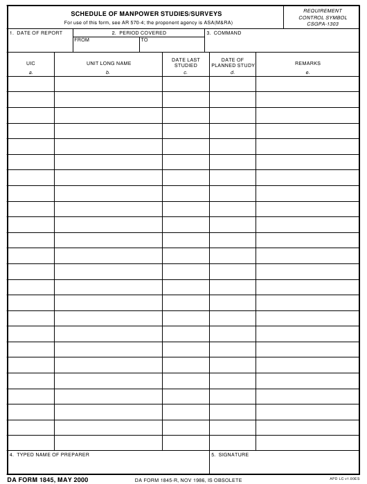 DA Form 1845 form preview