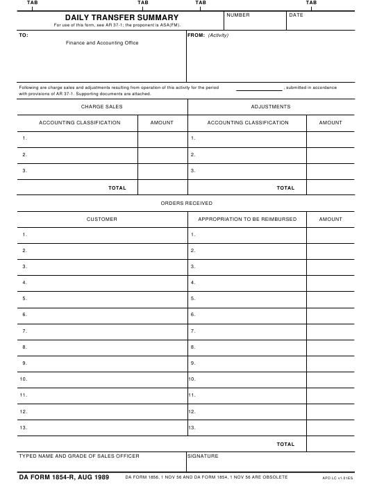 DA Form 1854-R form preview
