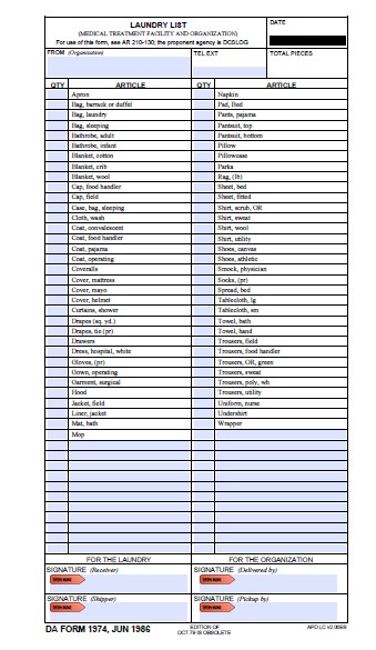 DA Form 1974 form preview