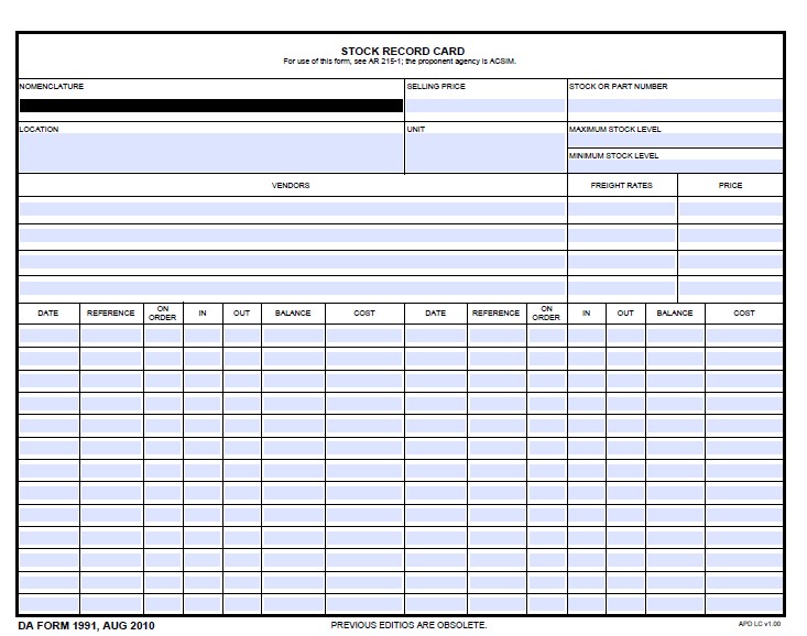 DA Form 1991 form preview