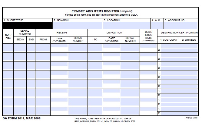 DA Form 2011 form preview
