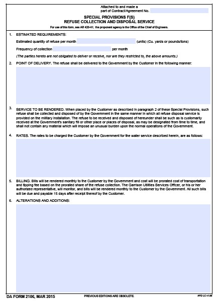 DA Form 2106 form preview