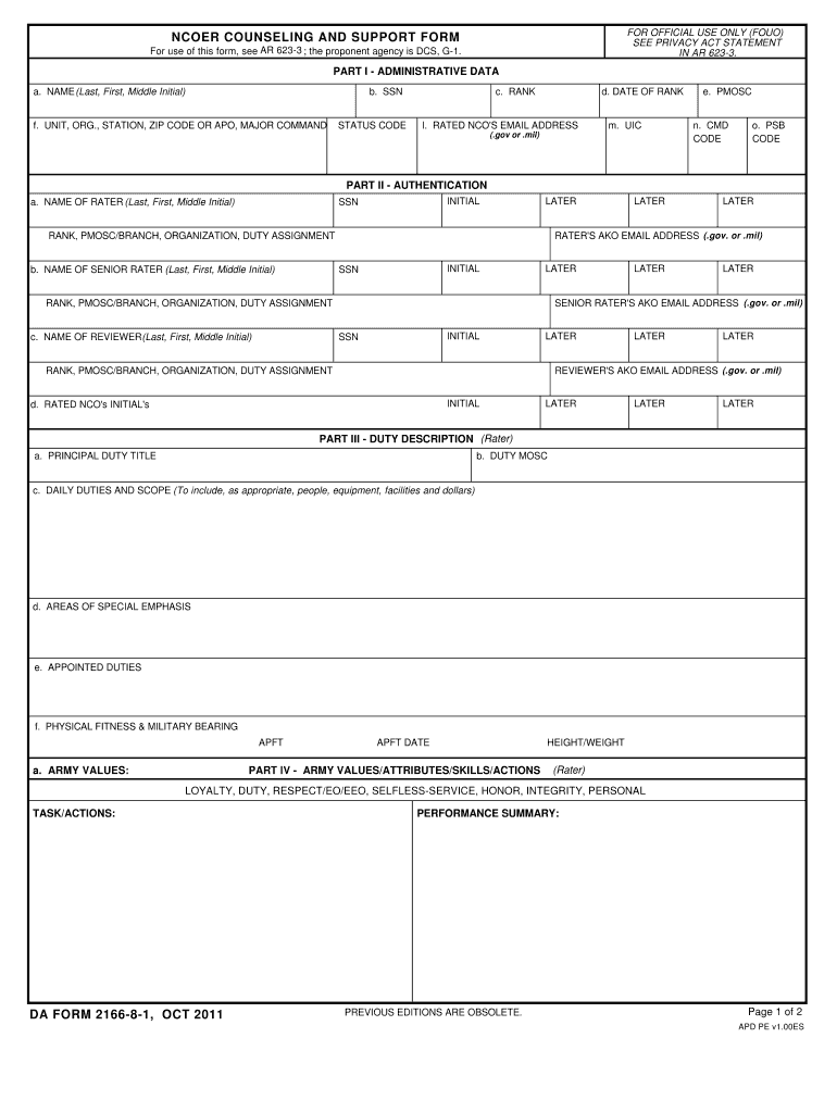 DA Form 2166-8-1 form preview