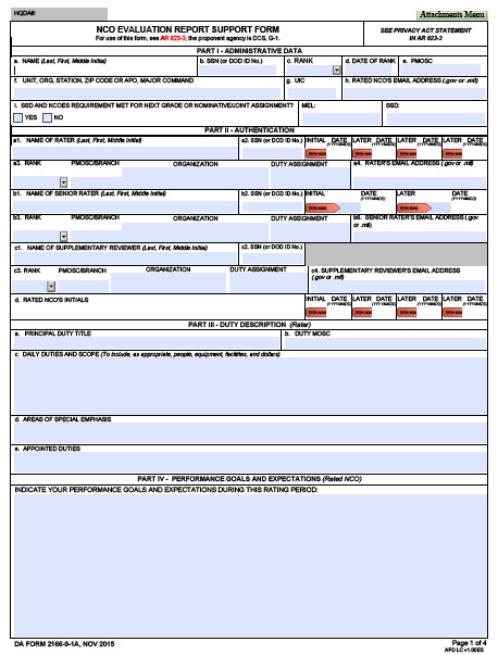 DA Form 2166-9-1A form preview
