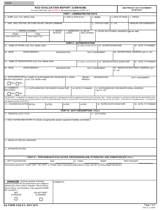DA Form 2166-9-3 form preview