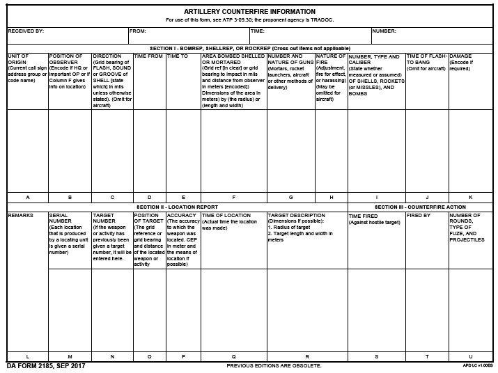 DA Form 2185 form preview
