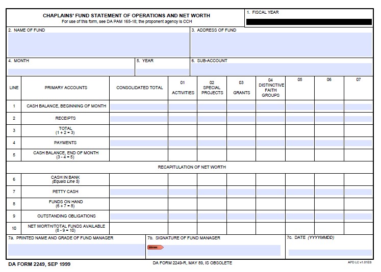 DA Form 2249 form preview
