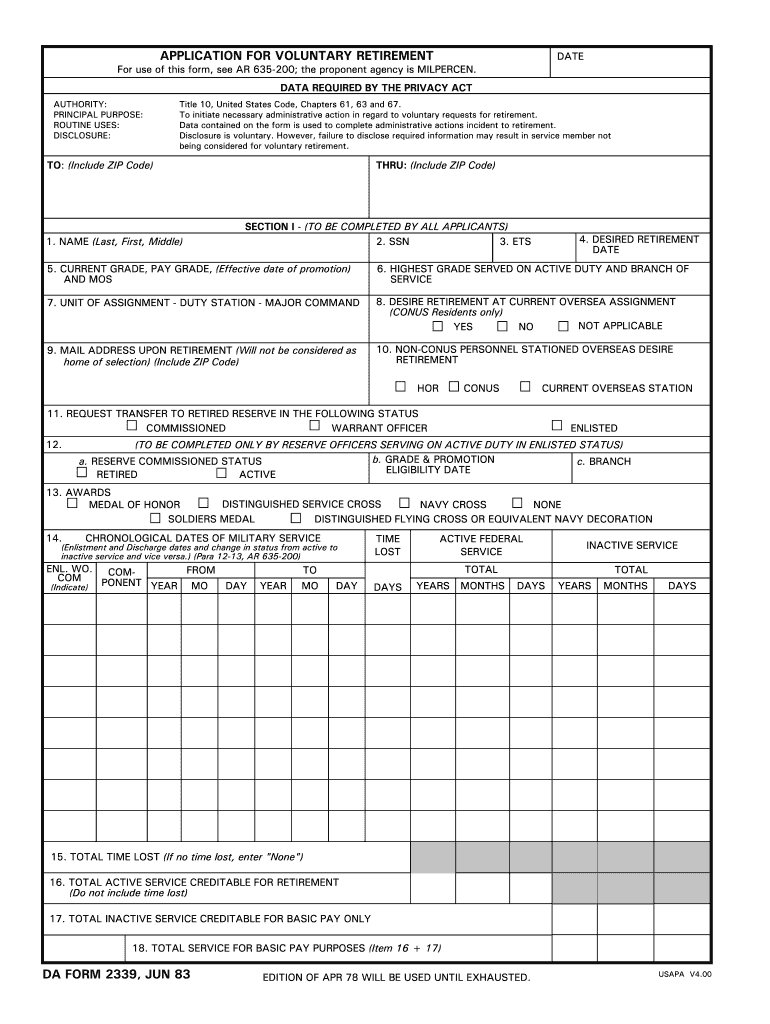 DA Form 2339 form preview