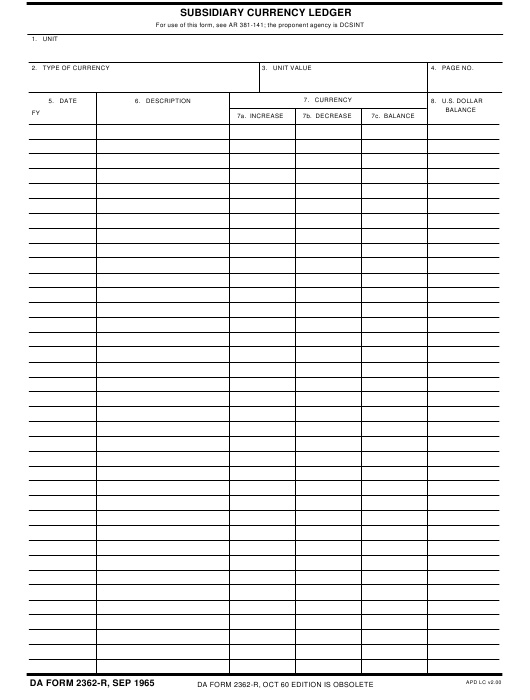 DA Form 2362-R form preview