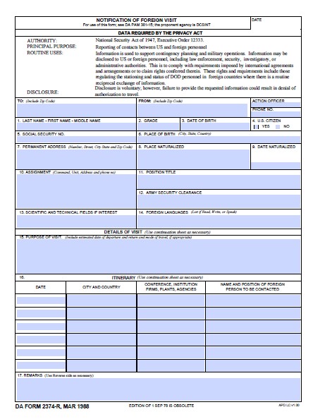 DA Form 2374-R form preview