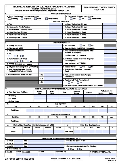 DA Form 2397-8 form preview