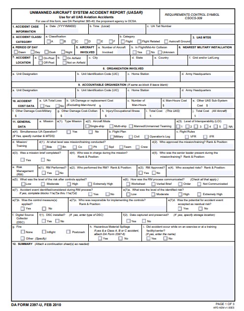 DA Form 2399 form preview