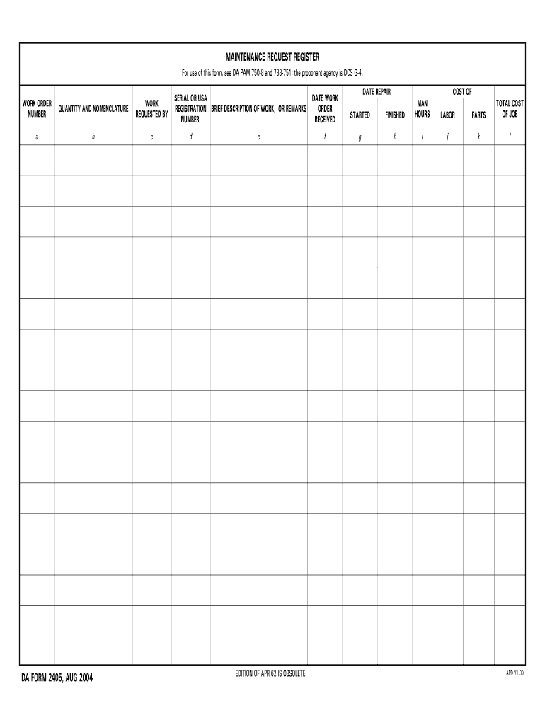 DA Form 2405 form preview