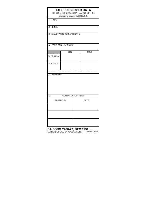 DA Form 2408-27 form preview