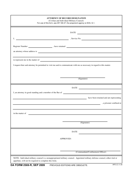 DA Form 2569-R form preview