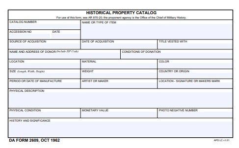 DA Form 2609 form preview