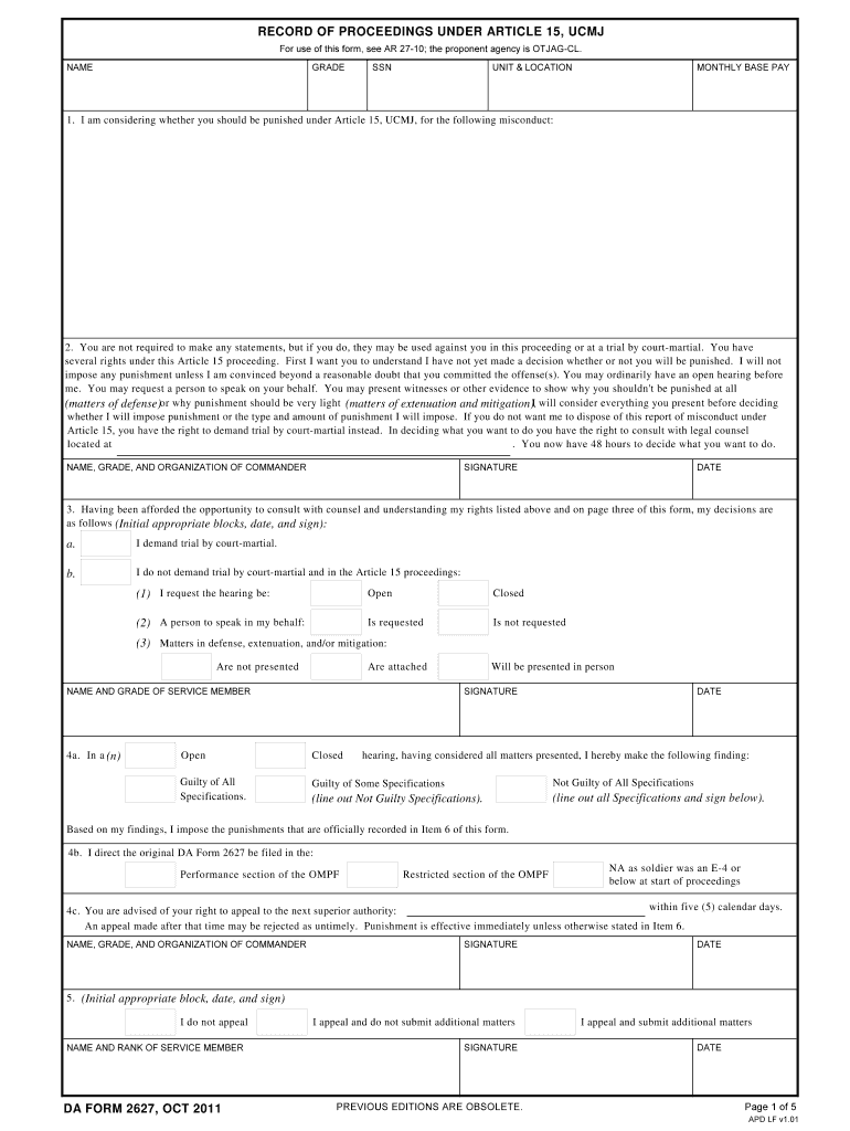 DA Form 2627 form preview