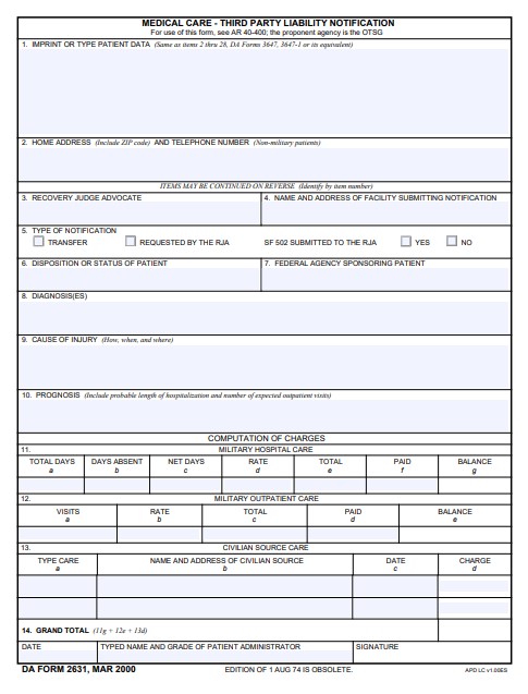 DA Form 2631 form preview