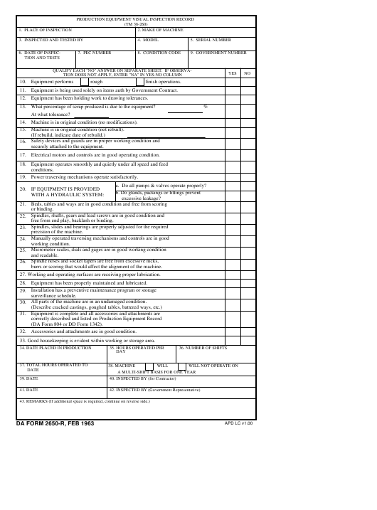 DA Form 2650-R form preview