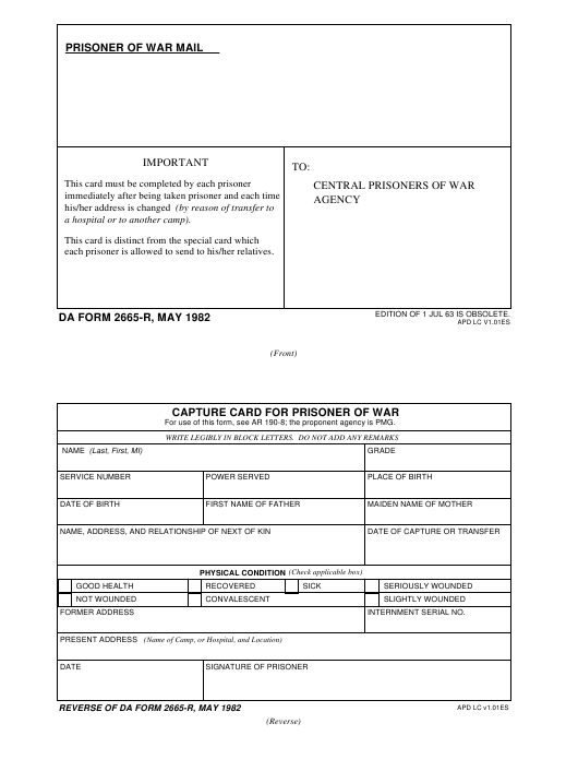 DA Form 2665-R form preview