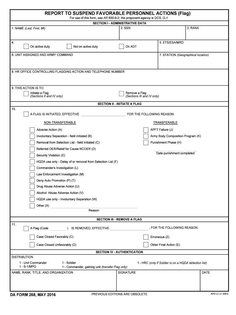 DA Form 268 form preview