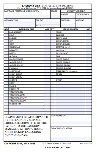 DA Form 2741 form preview