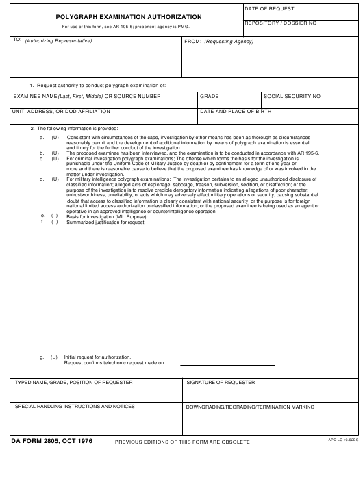 DA Form 2805 form preview