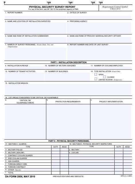 DA Form 2806 form preview