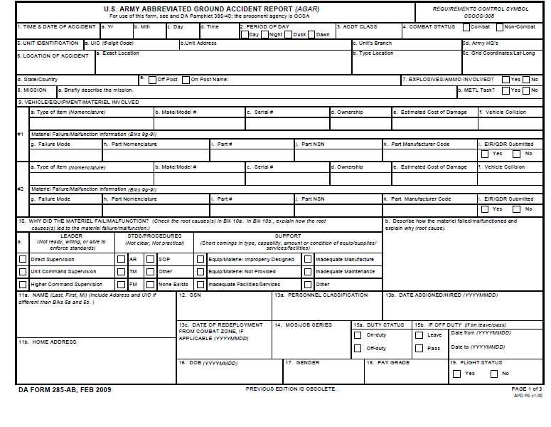 DA Form 285-AB form preview