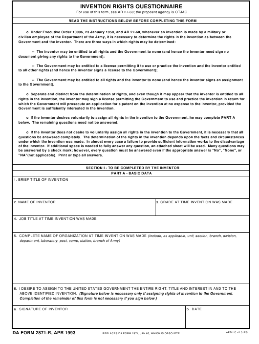 DA Form 2871-R form preview