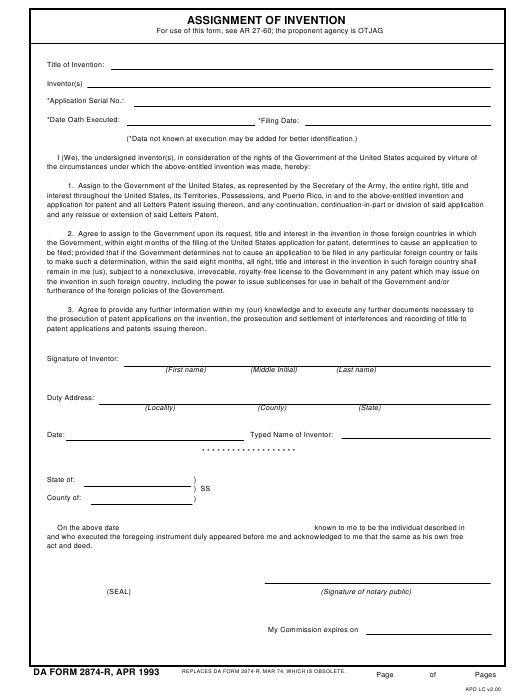 DA Form 2874-R form preview