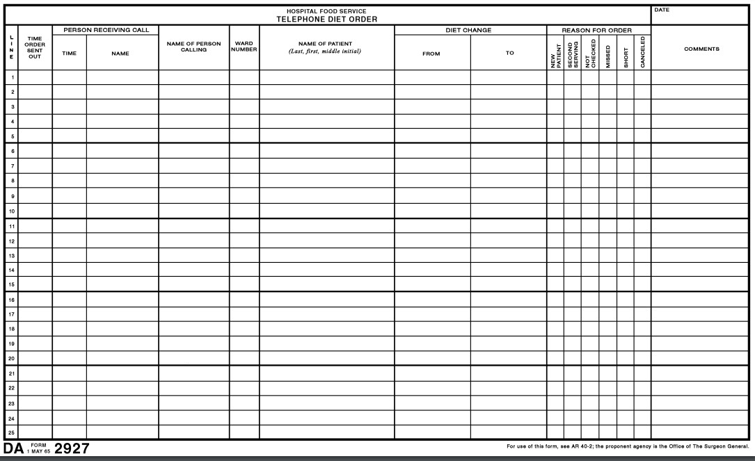 DA Form 2927 form preview