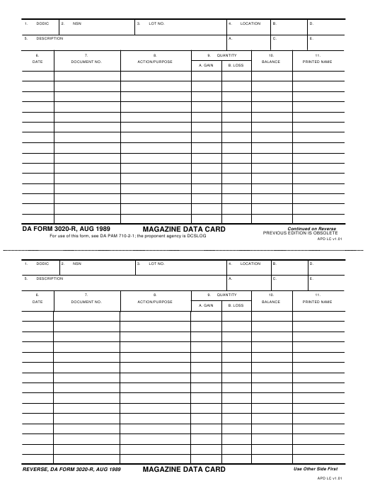 DA Form 3020-R form preview