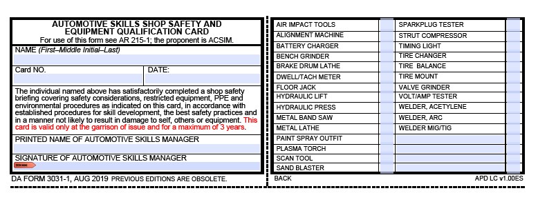 DA Form 3031-1 form preview